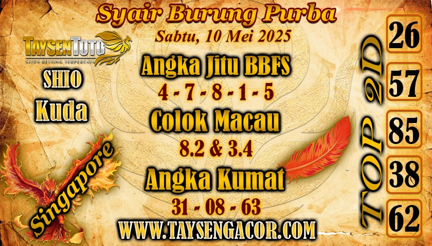 Syair Burung Purba SGP Hari Sabtu, 10 Mei 2025