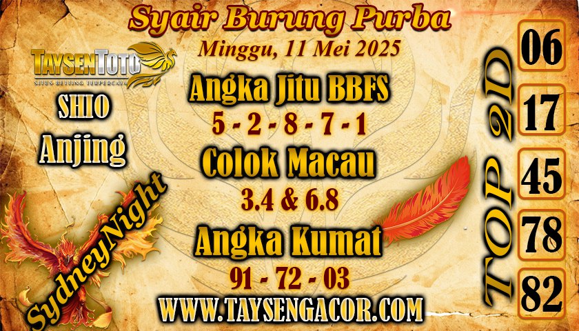 Syair Burung Purba SydneyNight Hari ini Minggu, 11 Mei 2025