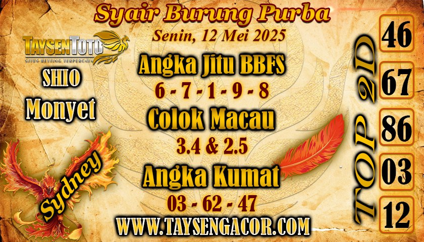 Syair Burung Purba Sydney Hari ini Senin, 12 Mei 2025