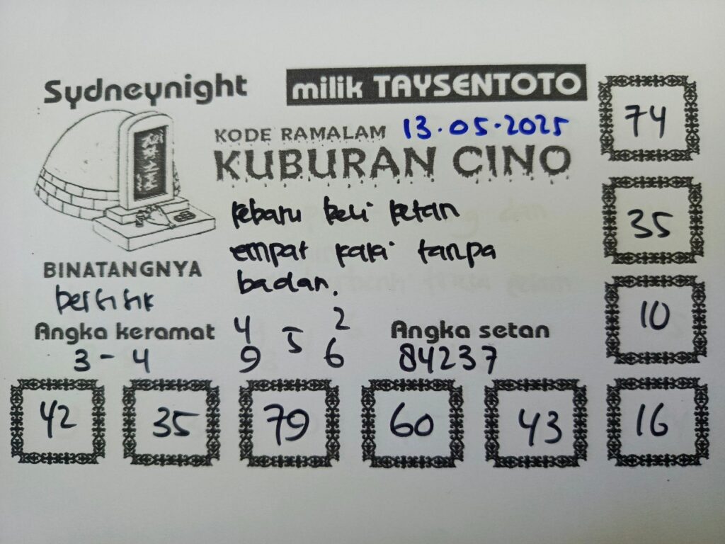 Syair Kuburan Cino SydneyNight Hari ini Selasa, 13 Mei 2025