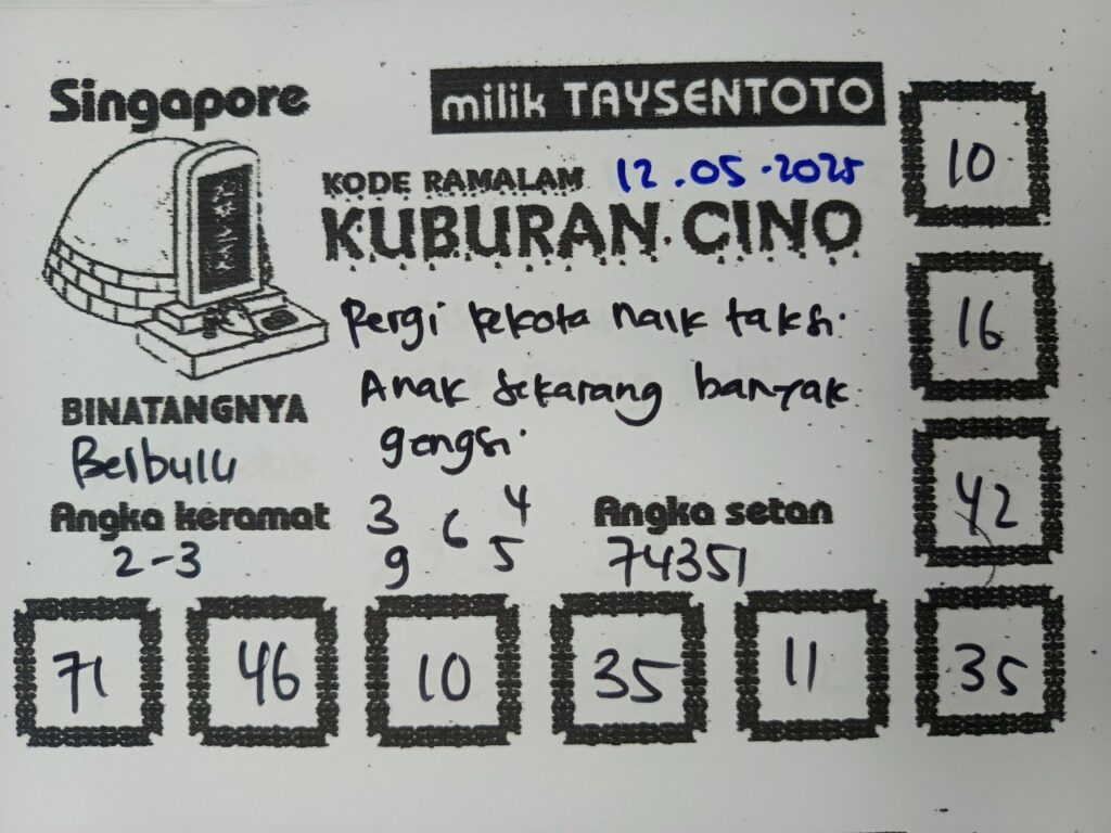 Syair Kuburan Cino SGP Hari ini Senin, 12 Mei 2025