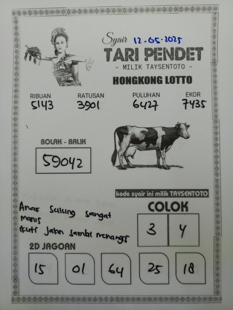 Syair Tari Pendet HK Hari Senin, 12 Mei 2025