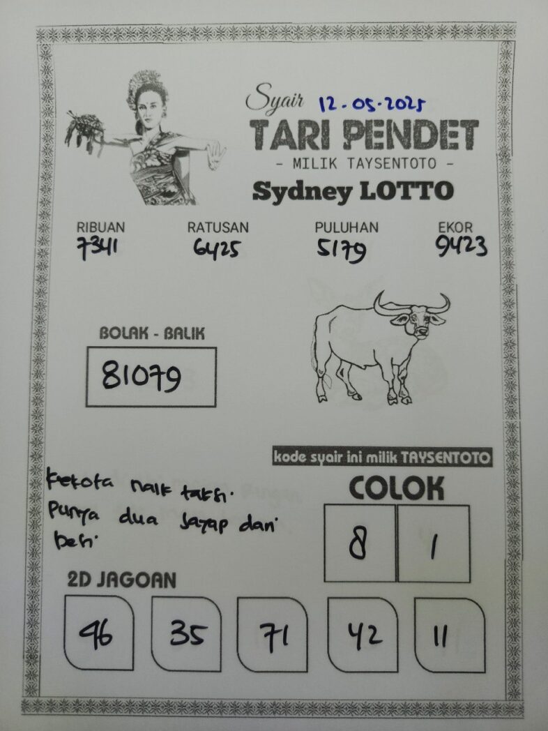 Syair Tari Pendet Sydney Hari ini Senin, 12 Mei 2025