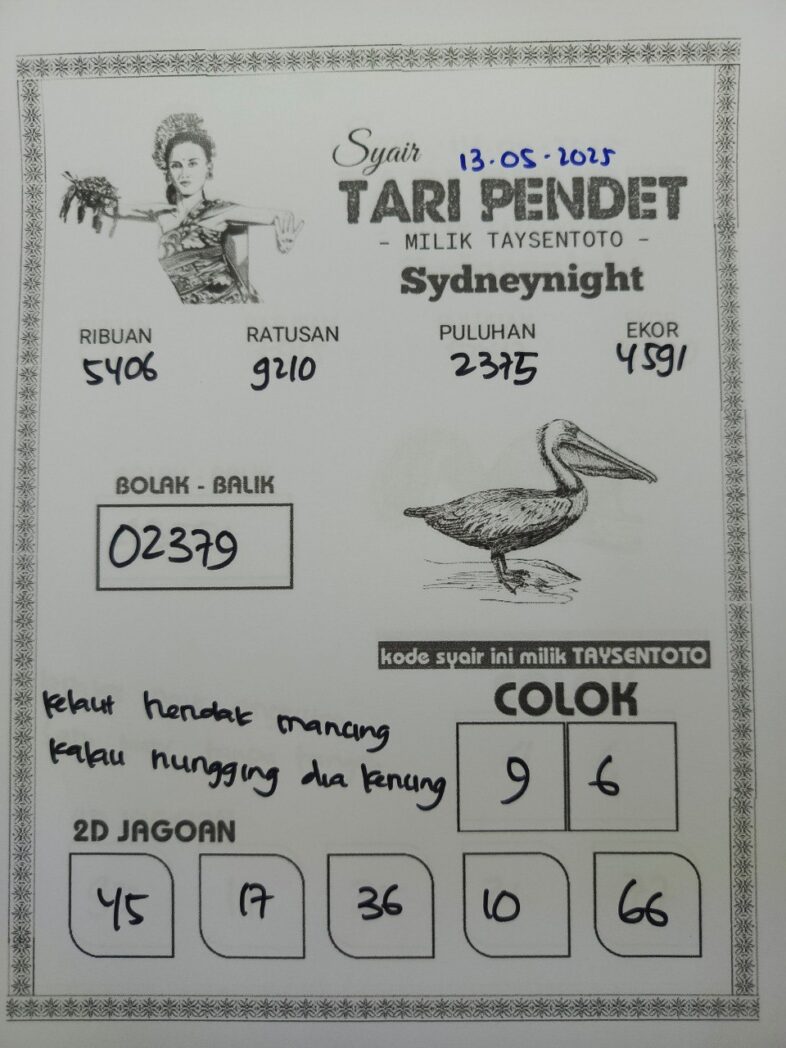 Syair Tari Pendet SydneyNight Hari ini Selasa, 13 Mei 2025