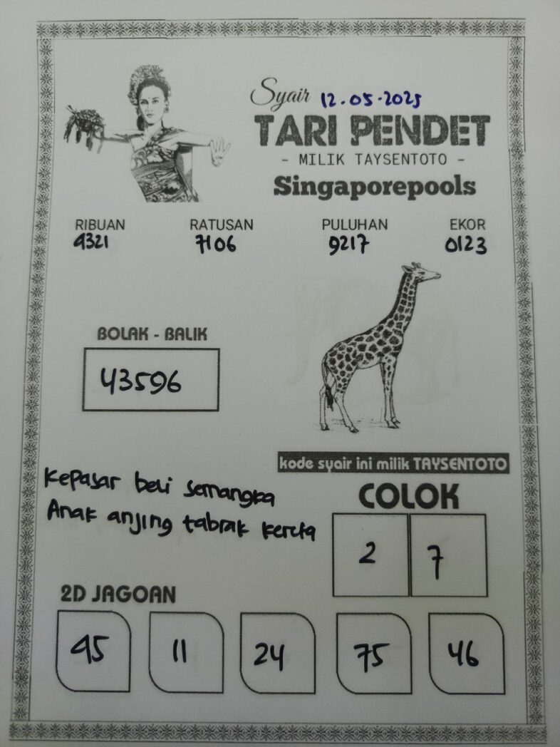 Syair Tari Pendet SGP Hari ini Senin, 12 Mei 2025