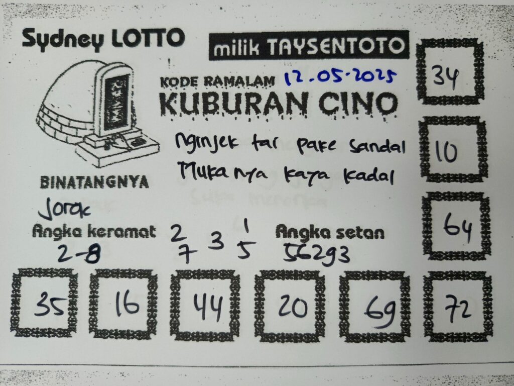 Syair Kuburan Cino Sydney Hari ini Senin, 12 Mei 2025