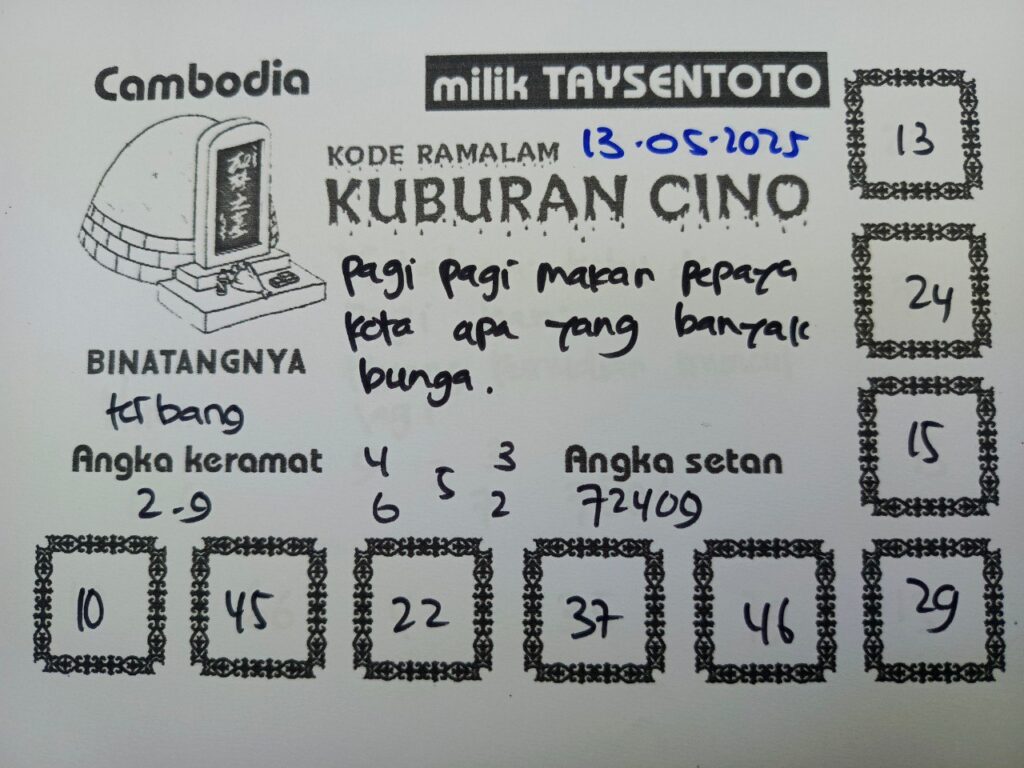 Syair Kuburan Cino  Cambodia Hari Ini Selasa, 13 Mei 2025