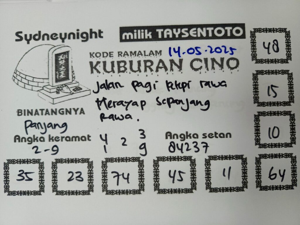 Syair Kuburan Cino SydneyNight Hari ini Rabu, 14 Mei 2025