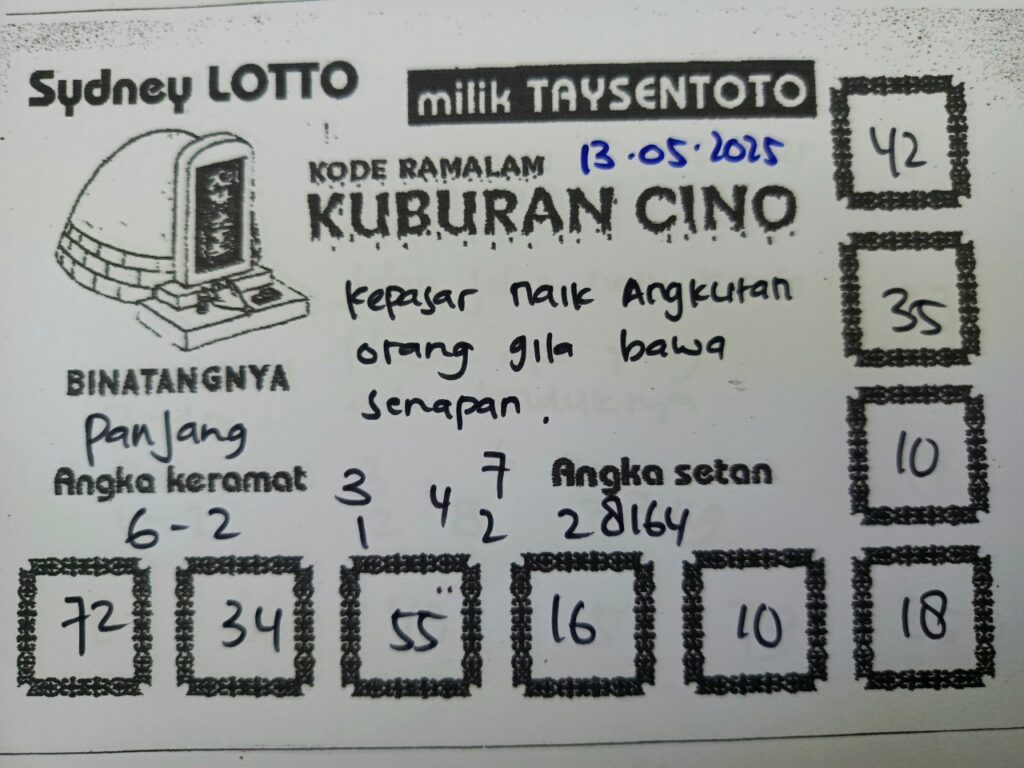 Syair Kuburan Cino Sydney Hari ini Selasa, 13 Mei 2025