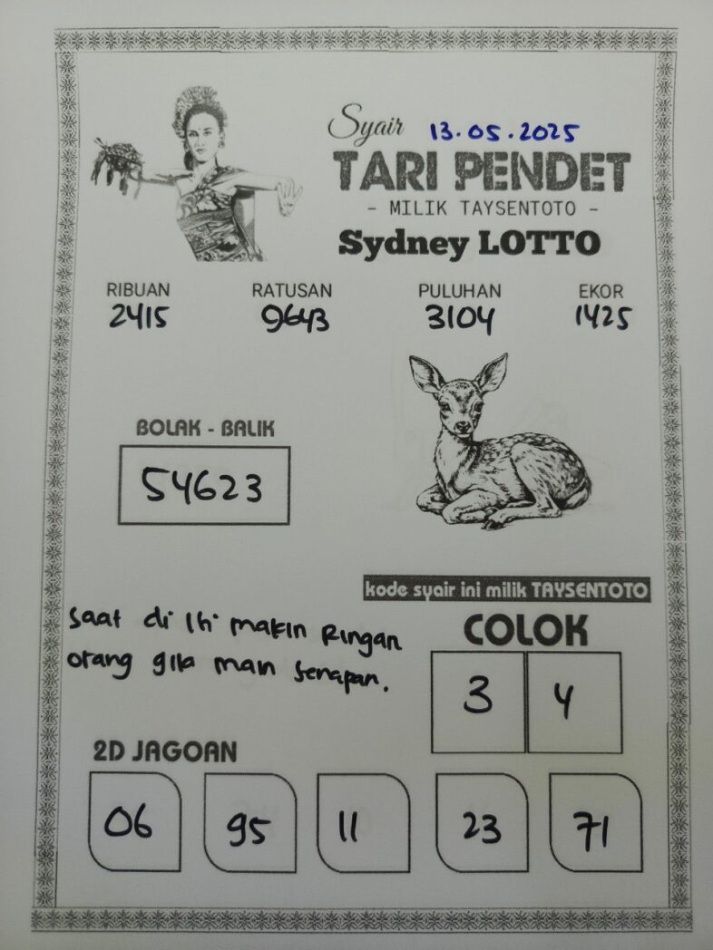 Syair Tari Pendet Sydney Hari ini Selasa, 13 Mei 2025