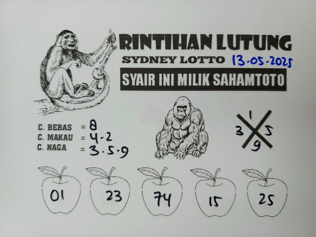Syair Rintihan Lutung SYDNEY LOTTO Hari Ini Selasa, 13 Mei 2025