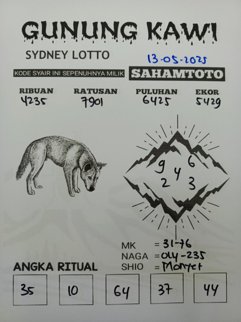 Syair Gunung Kawi SYDNEY LOTTO Hari Ini Selasa, 13 Mei 2025