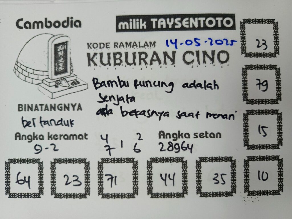 Syair Kuburan Cino  Cambodia Hari Ini Rabu, 14 Mei 2025