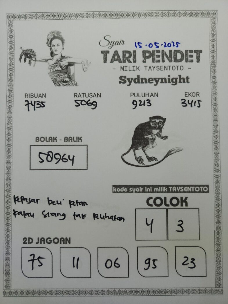 Syair Tari Pendet SydneyNight Hari ini Kamis, 15 Mei 2025