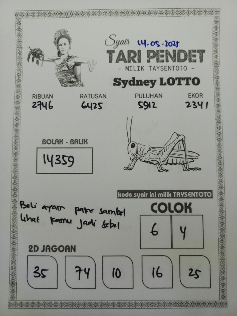 Syair Tari Pendet Sydney Hari ini Rabu, 14 Mei 2025
