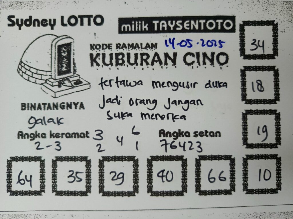 Syair Kuburan Cino Sydney Hari ini Rabu, 14 Mei 2025