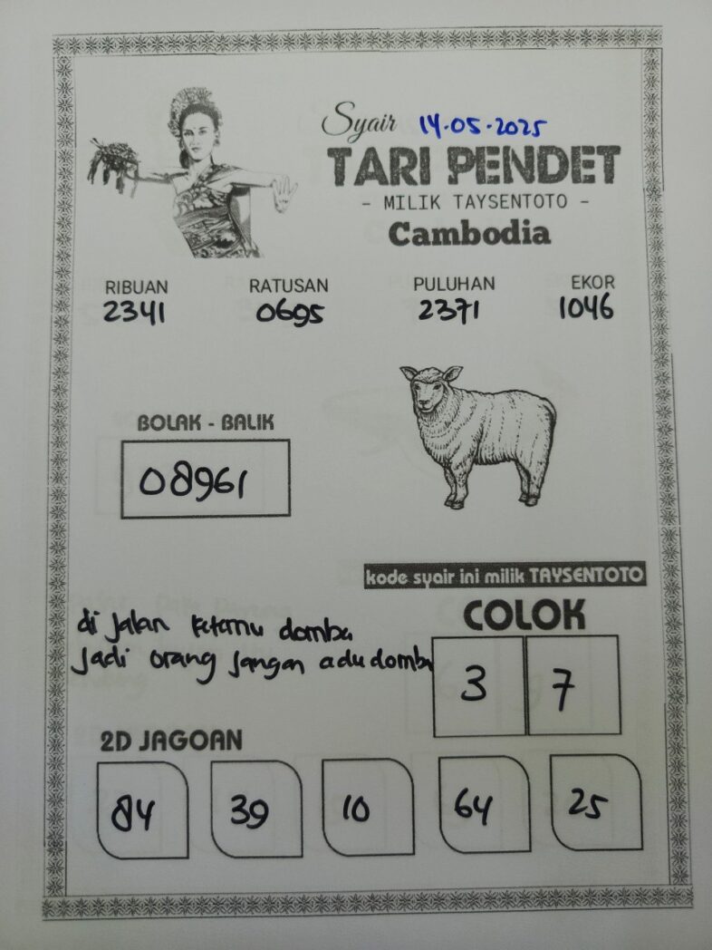 Syair Tari Pendet Cambodia Hari Ini Rabu, 14 Mei 2025