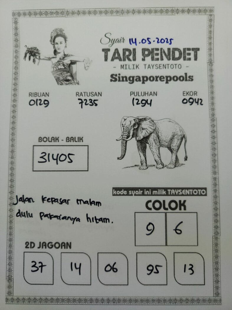 Syair Tari Pendet SGP Hari ini Rabu, 14 Mei 2025