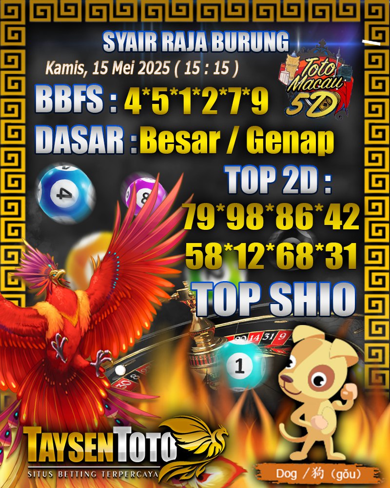 Syair Raja Burung Toto Macau 5D Hari Ini Kamis, 15 Mei 2025 | 15 : 15 WIB