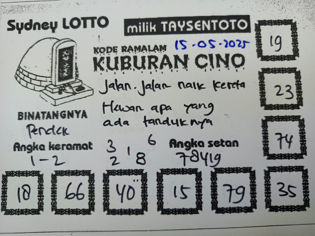 Syair Kuburan Cino Sydney Hari ini Kamis, 15 Mei 2025