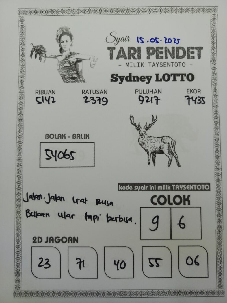 Syair Tari Pendet Sydney Hari ini Kamis, 15 Mei 2025