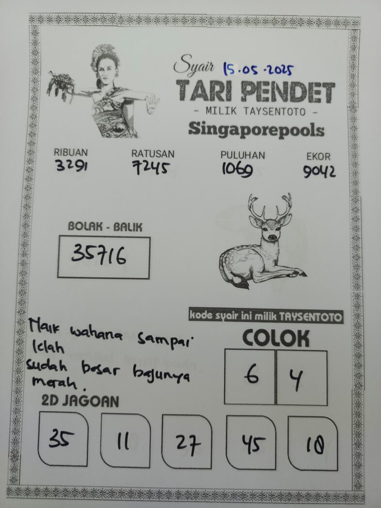 Syair Tari Pendet SGP Hari ini Kamis, 15 Mei 2025