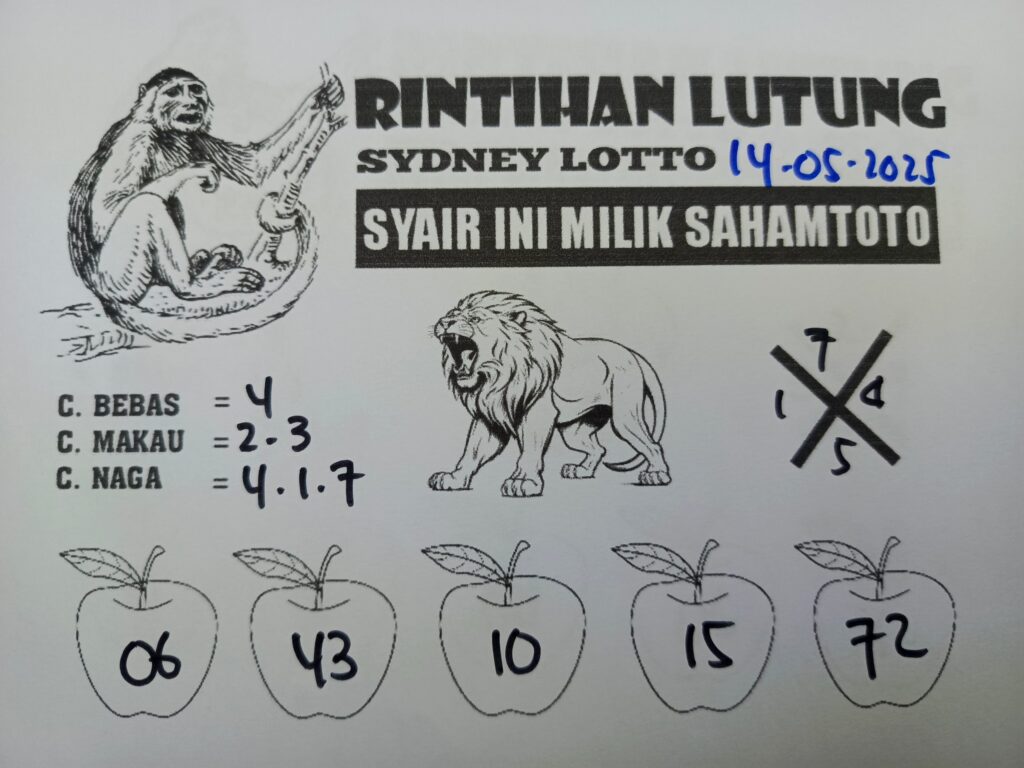 Syair Rintihan Lutung SYDNEY LOTTO Hari Ini Rabu 14 MEI 2025