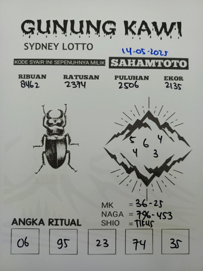 Syair Gunung Kawi SYDNEY LOTTO Hari Ini Rabu 14 MEI 2025