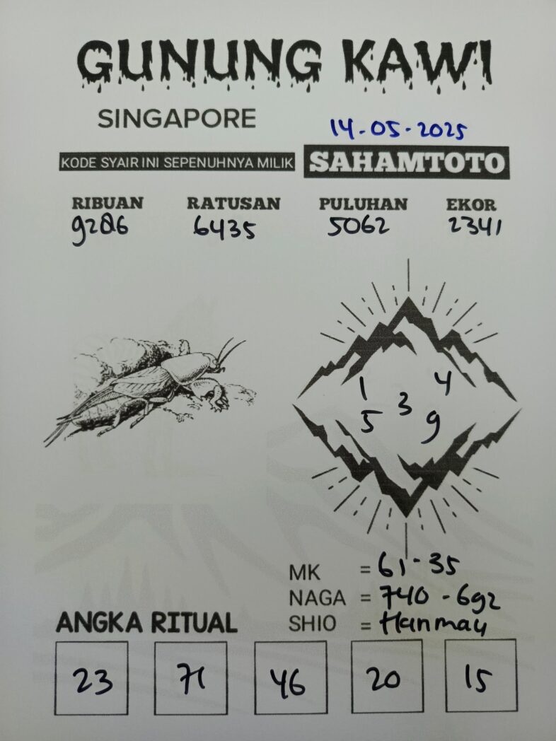 Syair Gunung Kawi Singapore Pools Hari Ini Rabu 14 MEI 2025
