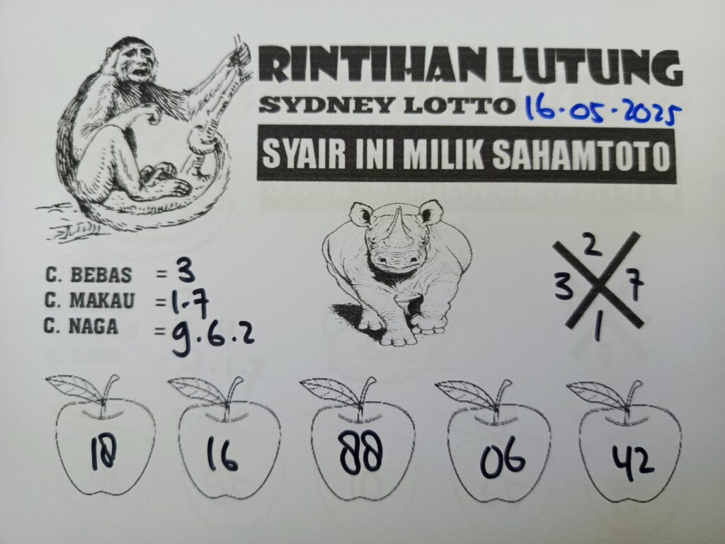 Syair Rintihan Lutung SYDNEY LOTTO Hari Ini Jumat, 16 Mei 2025