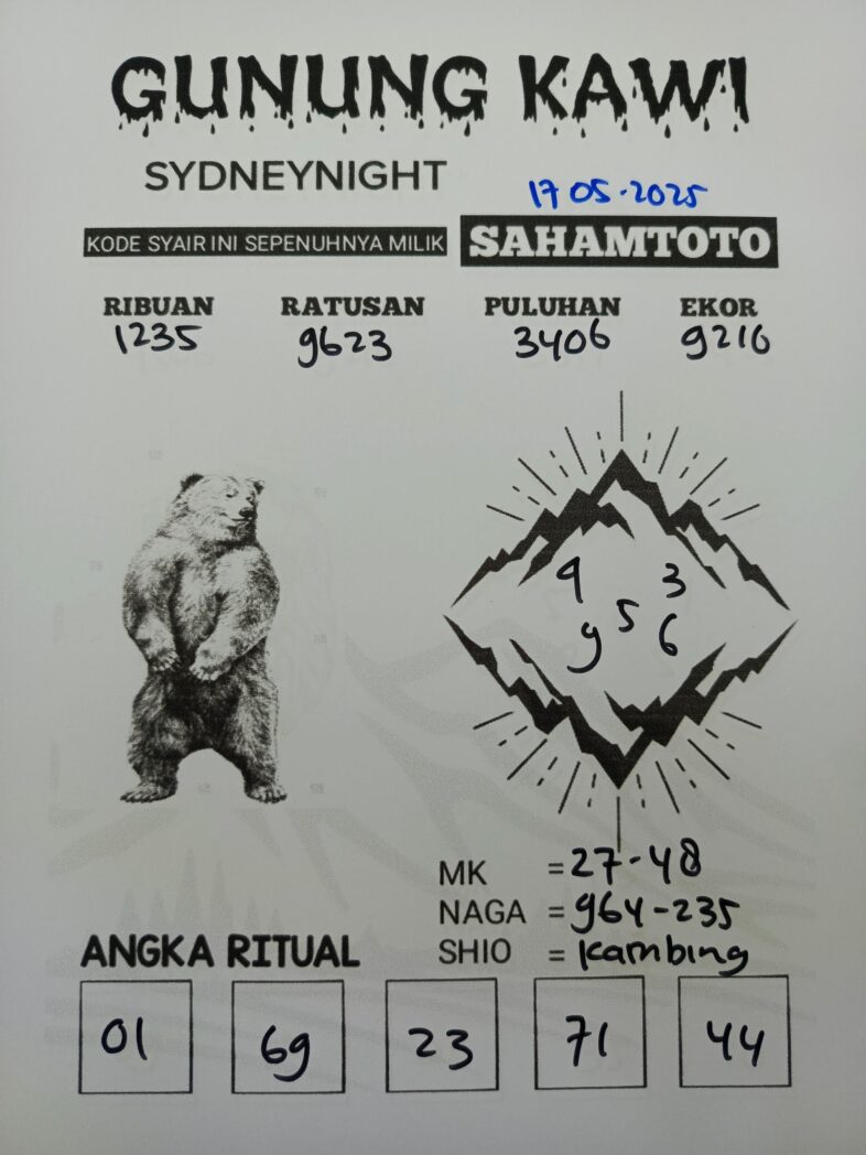 Syair Gunung Kawi SydneyNight Hari ini Sabtu, 17 Mei 2025