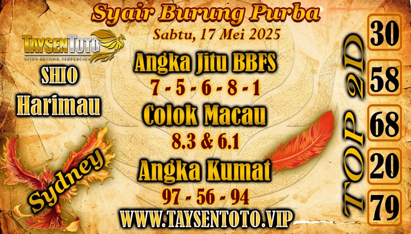 Syair Burung Purba Sydney Hari ini Sabtu, 17 Mei 2025