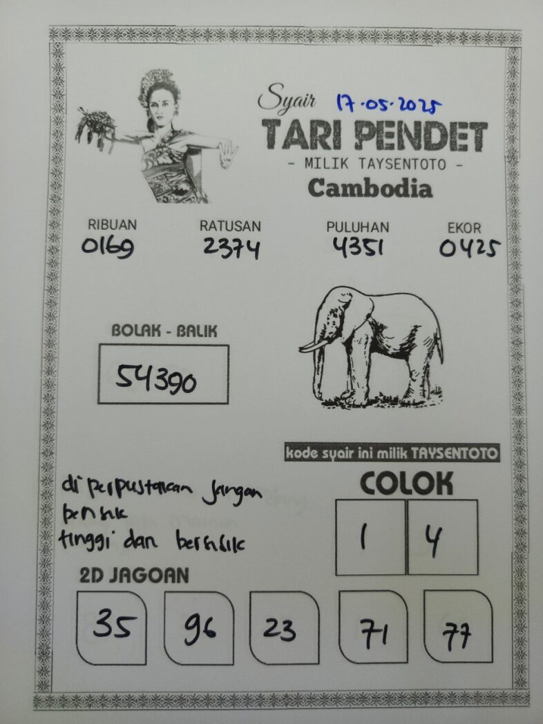 Syair Tari Pendet Cambodia Hari Ini Sabtu, 17 Mei 2025