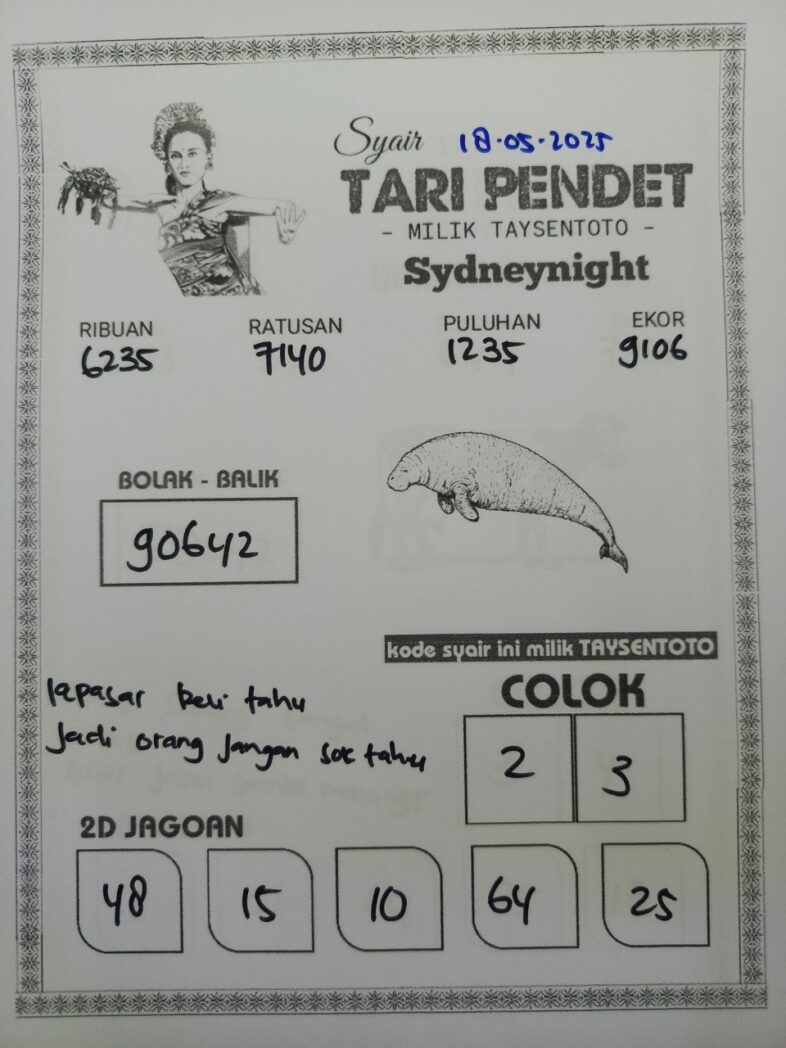 Syair Tari Pendet SydneyNight Hari ini Minggu, 18 Mei 2025