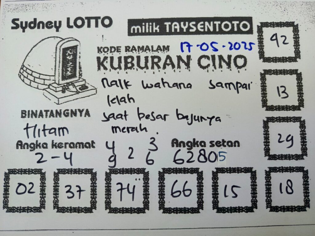 Syair Kuburan Cino Sydney Hari ini Sabtu, 17 Mei 2025