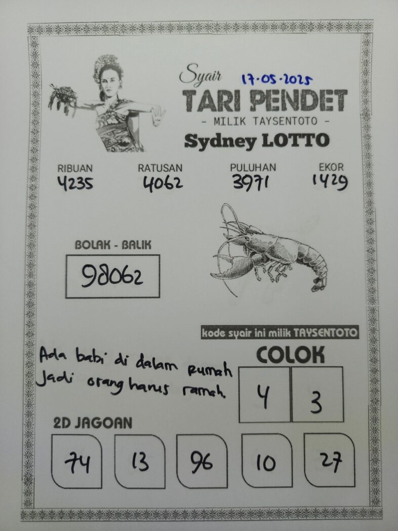 Syair Tari Pendet Sydney Hari ini Sabtu, 17 Mei 2025