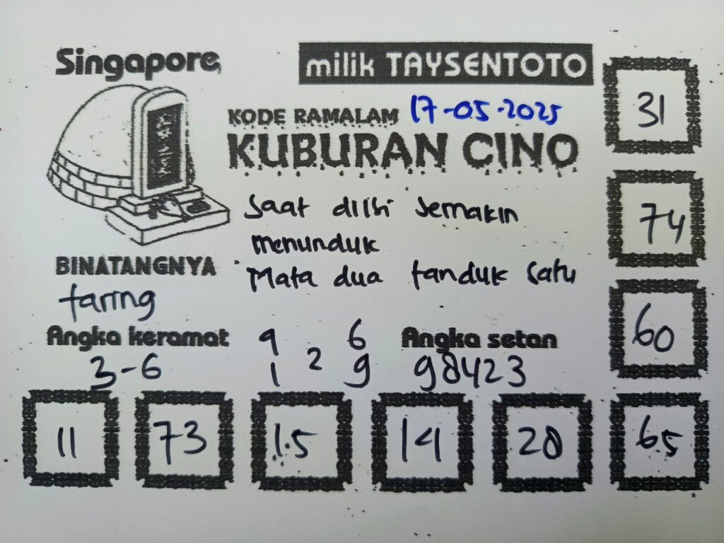 Syair Kuburan Cino SGP Hari ini Sabtu, 17 Mei 2025