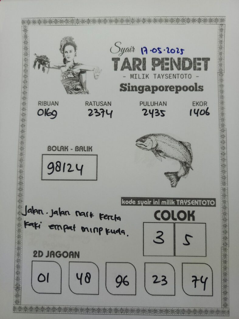 Syair Tari Pendet SGP Hari ini Sabtu, 17 Mei 2025