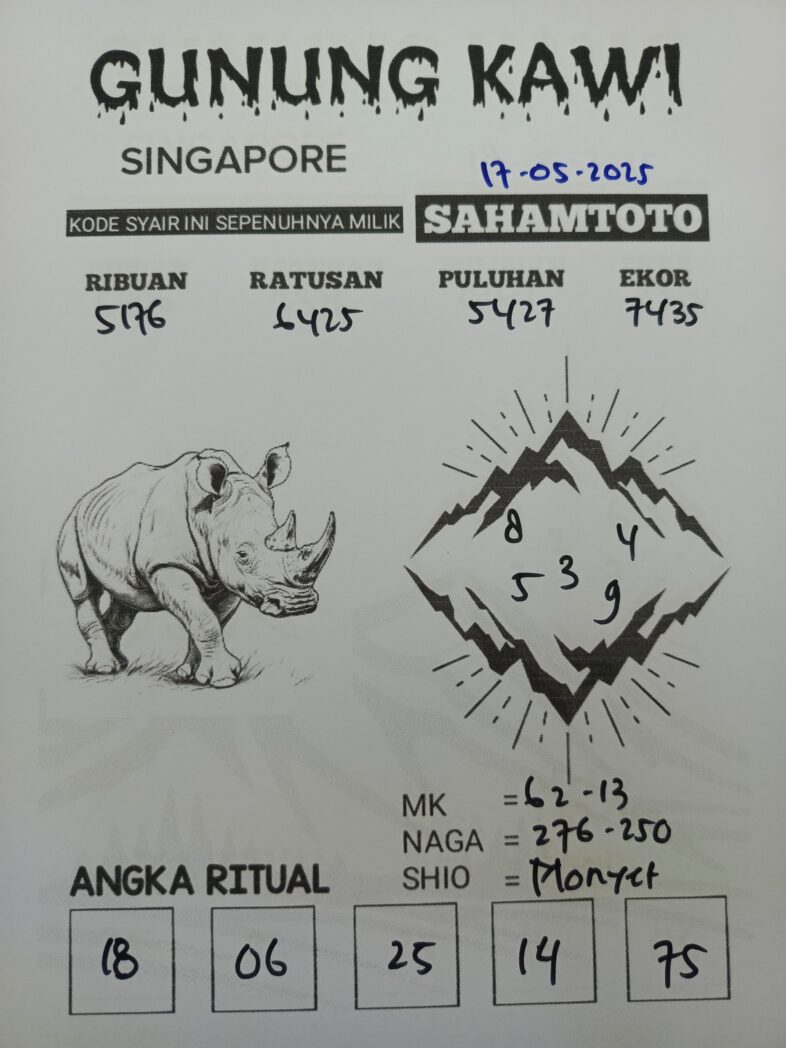 Syair Gunung Kawi SINGAPORE Pools Hari Ini Sabtu, 17 Mei 2025