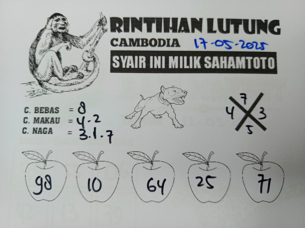 Syair Rintihan Lutung Cambodia pools Hari Ini Sabtu, 17 Mei 2025
