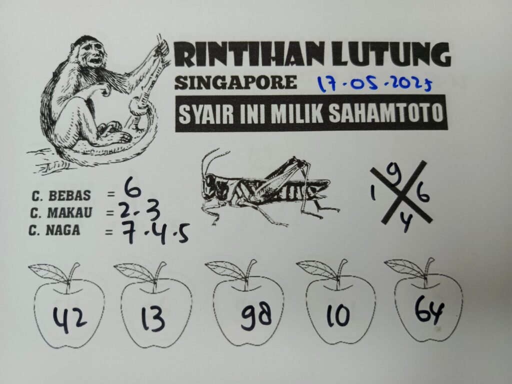 Syair Rintihan Lutung SINGAPORE Pools Hari Ini Sabtu, 17 Mei 2025