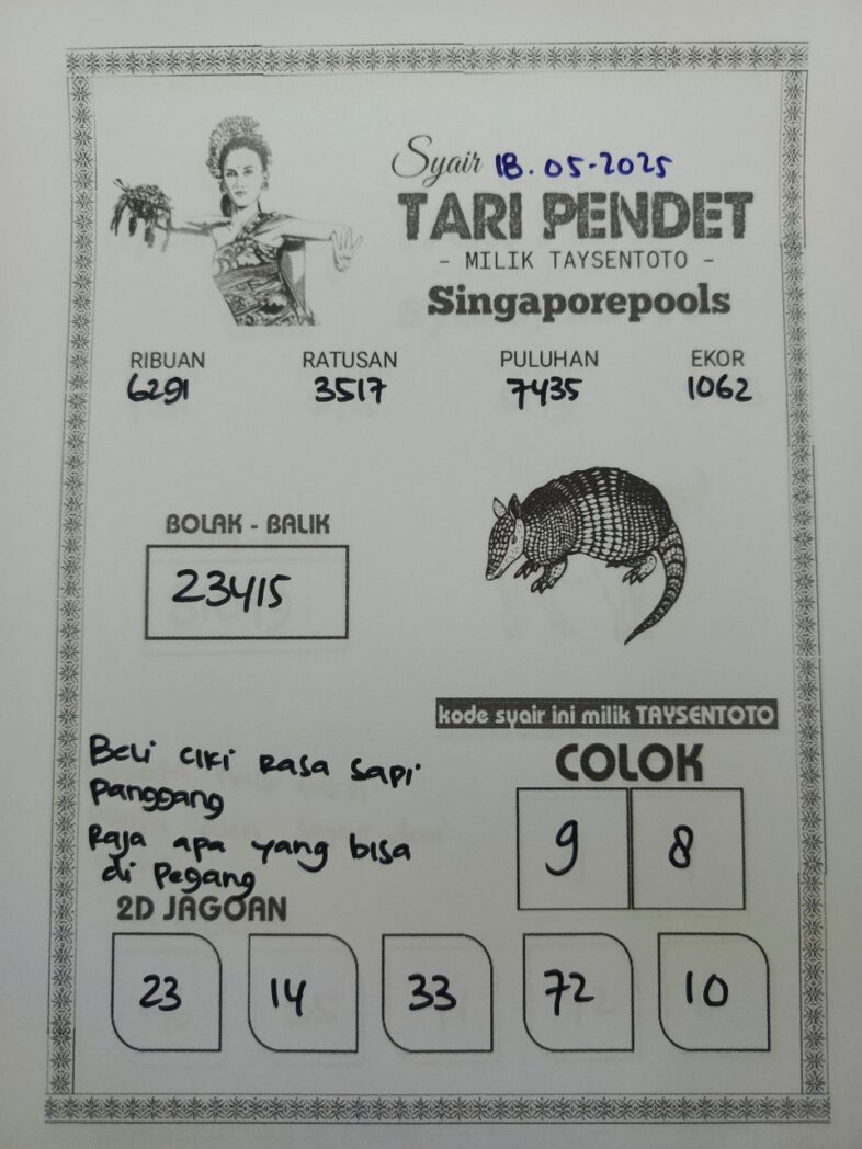 Syair Tari Pendet SGP Hari ini Minggu, 18 Mei 2025