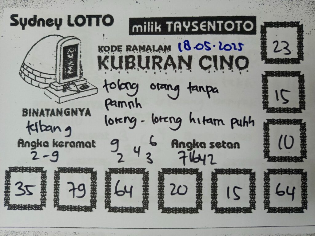 Syair Kuburan Cino Sydney Hari ini Minggu, 18 Mei 2025