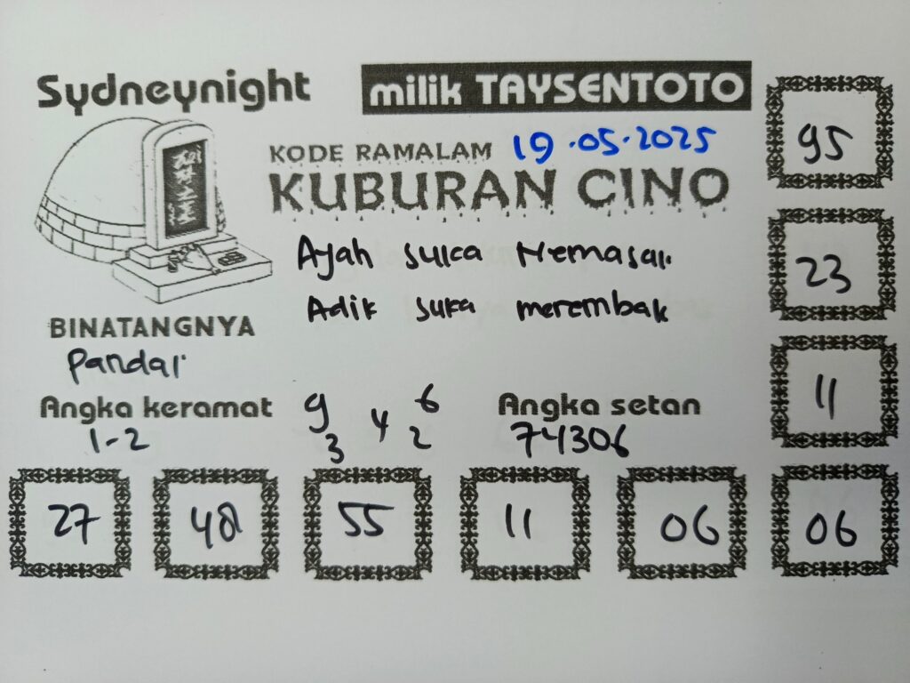 Syair Kuburan Cino SydneyNight Hari ini Senin, 19 Mei 2025