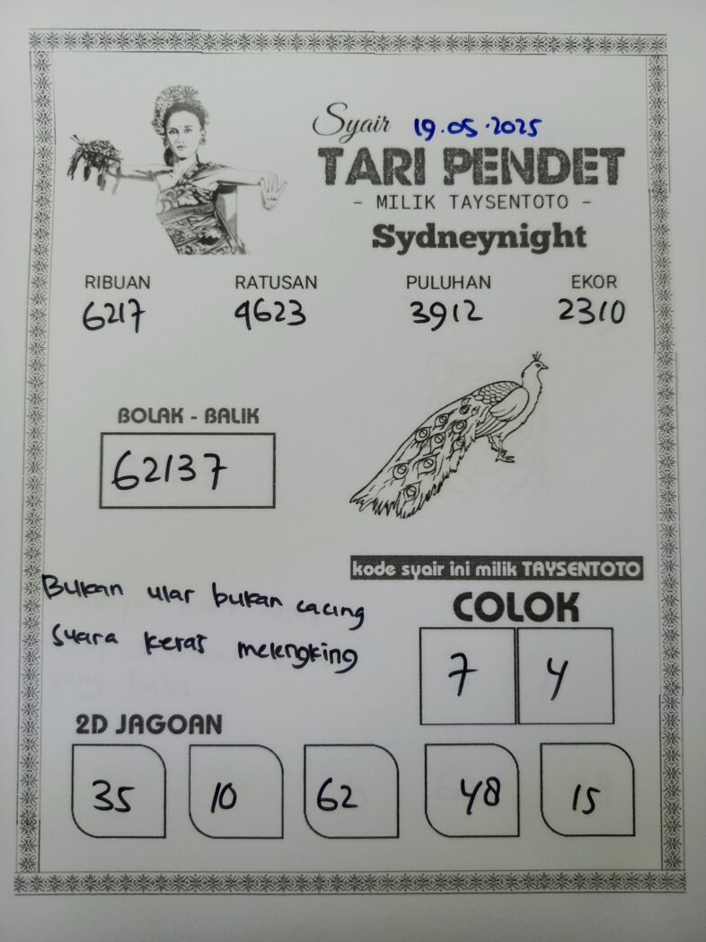 Syair Tari Pendet SydneyNight Hari ini Senin, 19 Mei 2025