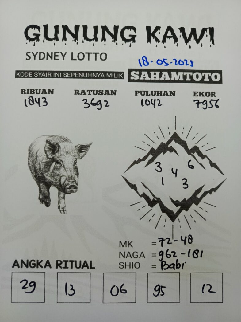 Syair Gunung Kawi SYDNEY LOTTO Hari ini Minggu, 18 Mei 2025
