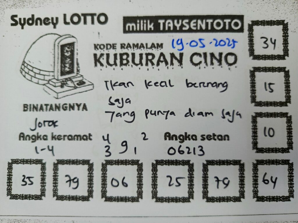 Syair Kuburan Cino Sydney Hari ini Senin, 19 Mei 2025