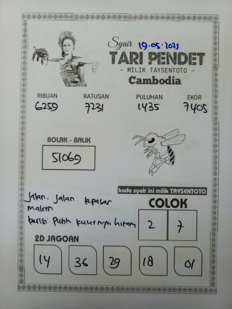 Syair Tari Pendet Cambodia Hari Ini Senin, 19 Mei 2025