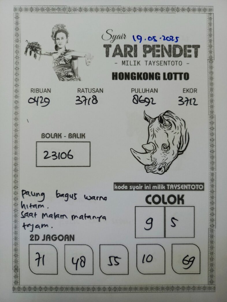 Syair Tari Pendet HK Hari Senin, 19 Mei 2025