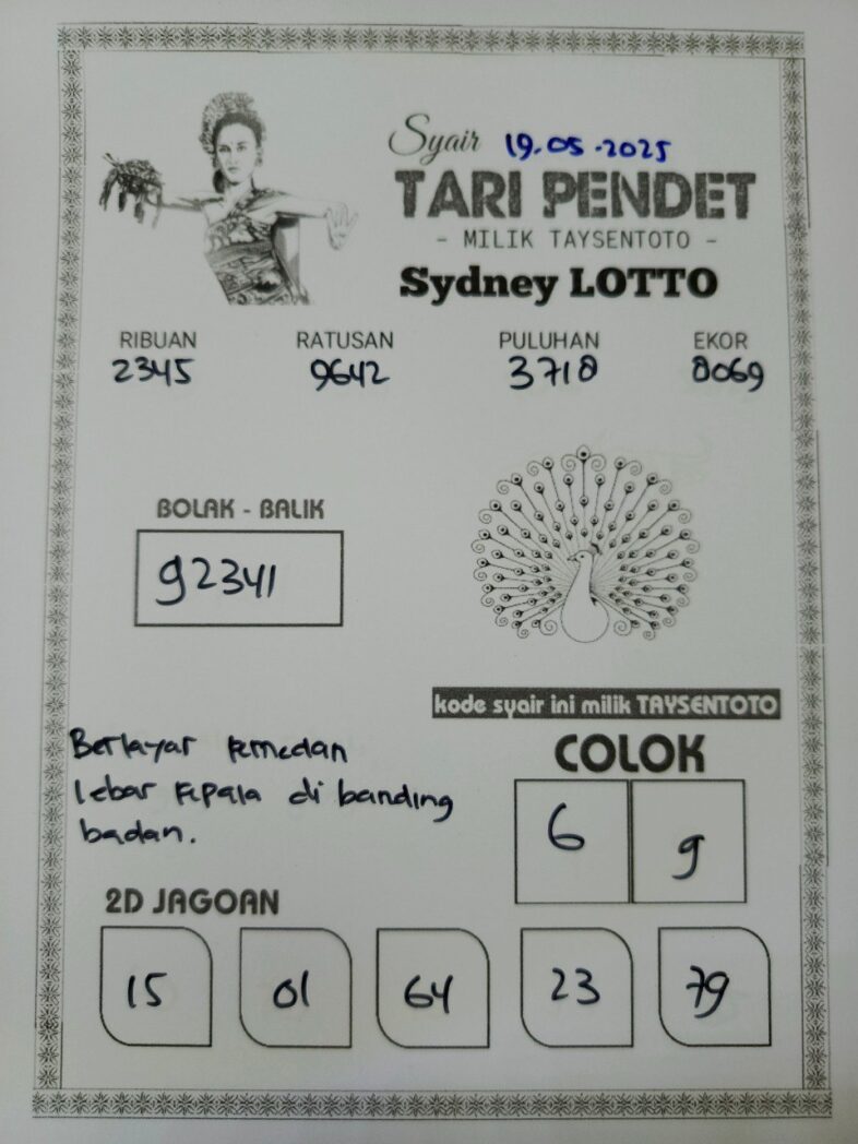 Syair Tari Pendet Sydney Hari ini Senin, 19 Mei 2025